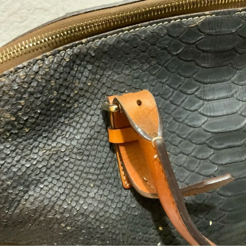 Dooney & Bourke Black Brown  Leather Python Exotic Satchel Buckle Handbag